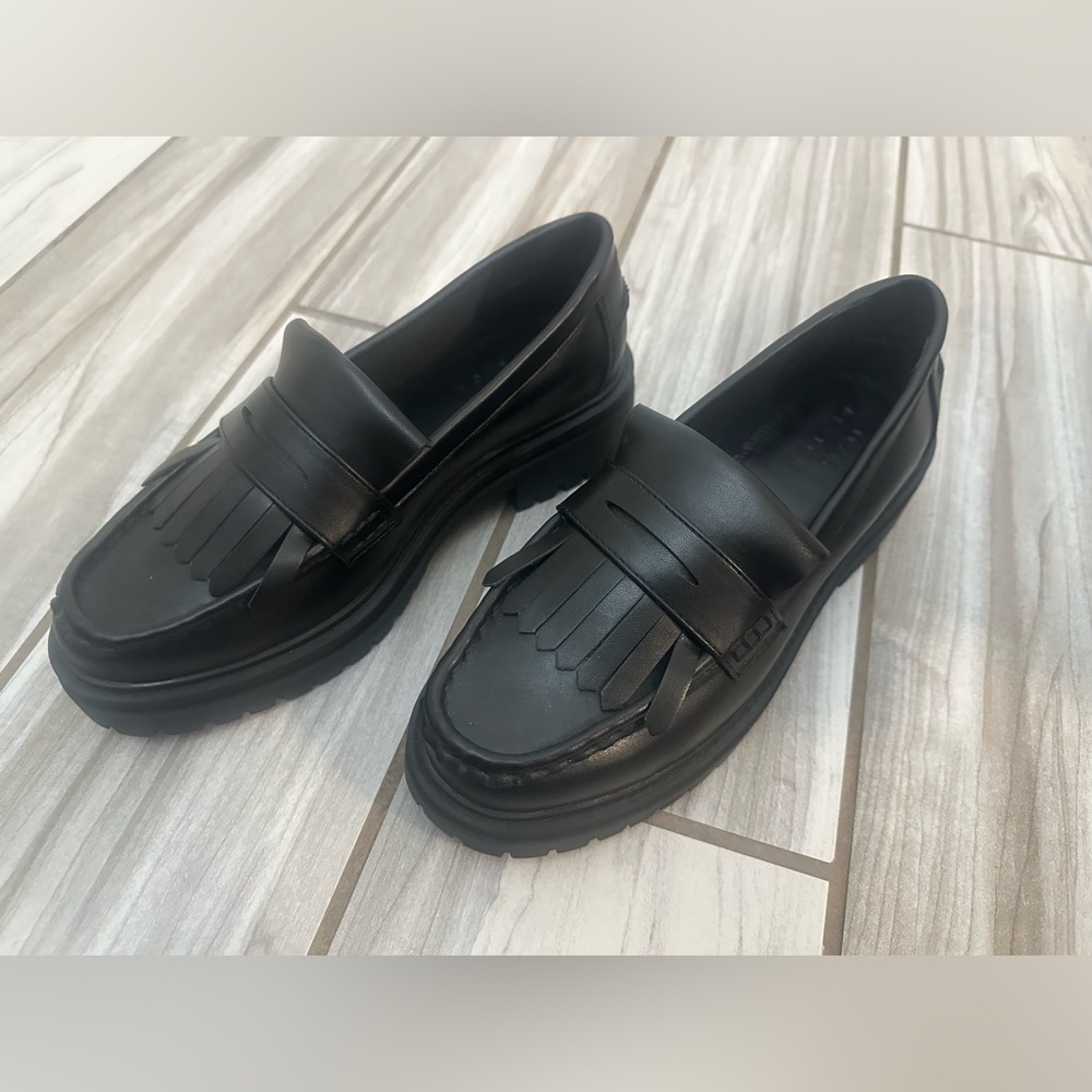 NWOT; ASOS Black Chunk Loafers with Fringe Detail, 6